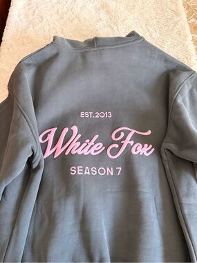 White Fox Boutique Gray Crewneck Sweatshirt with Pink Logo
